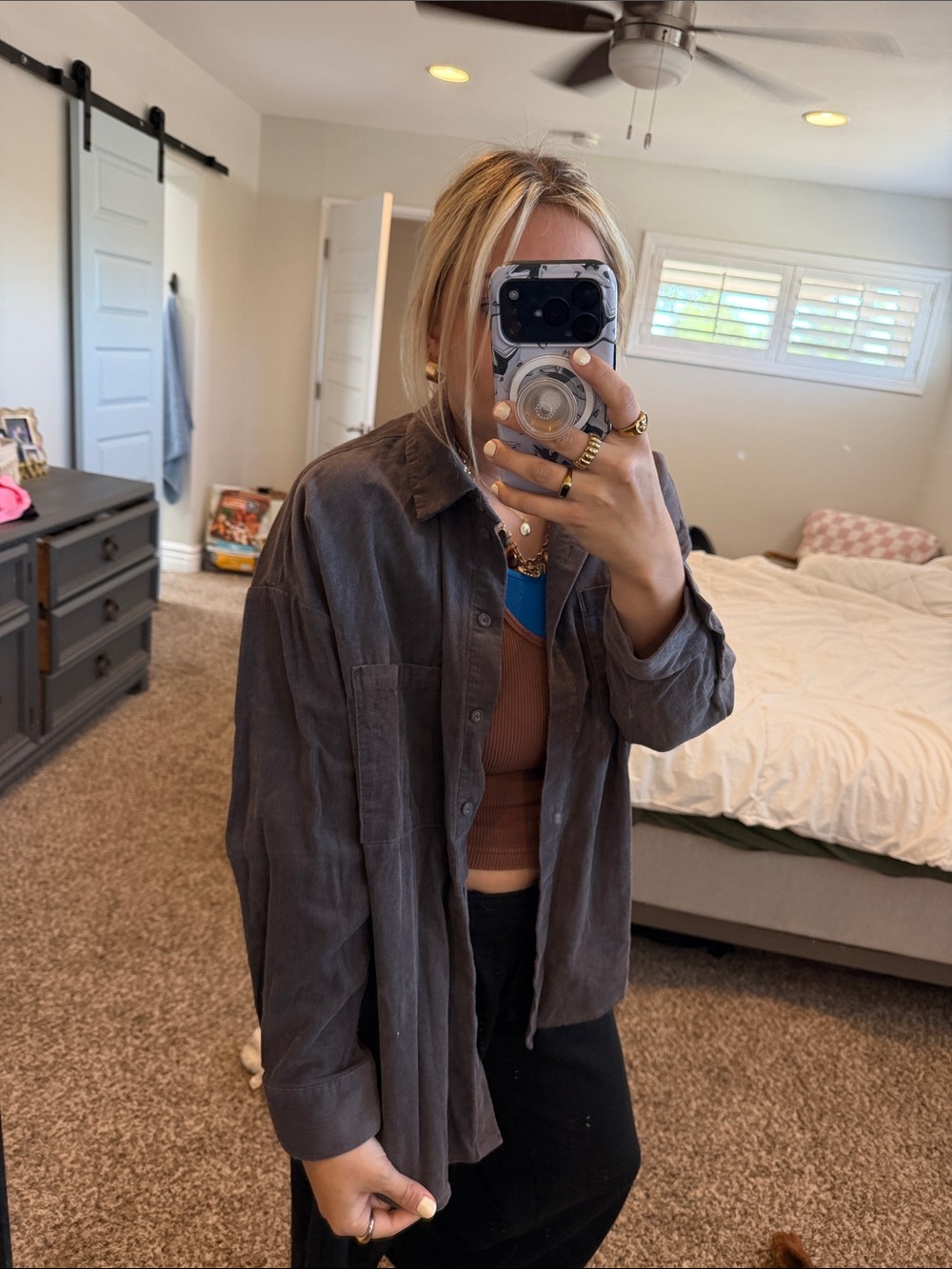 H&M Oversized Gray/Brown Corduroy Button-Up Shacket